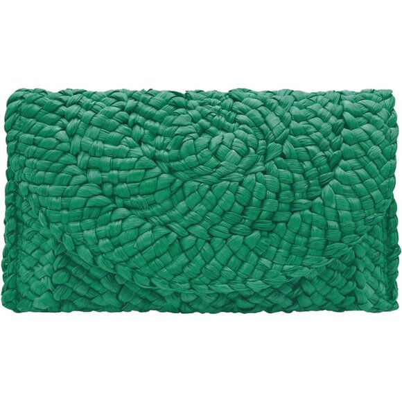 Women Green Woven Straw Beach Handbag Envelope Clutch Rattan Clutch - Picture 1 of 7